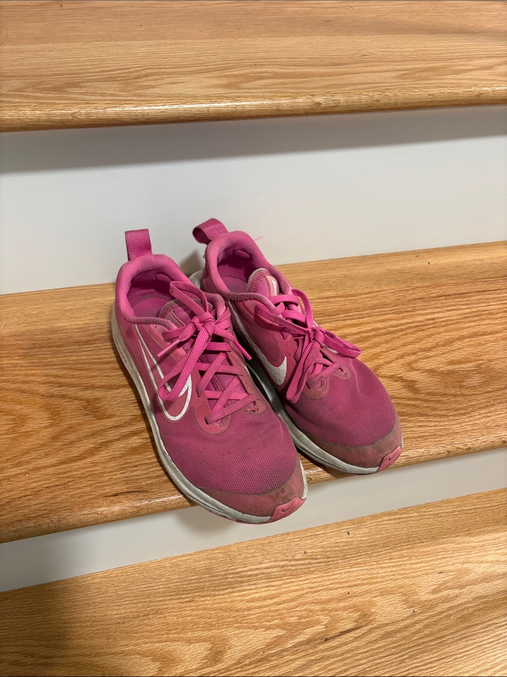 Nike Girls Hot Pink Athletic Running Shoes with White Swoosh